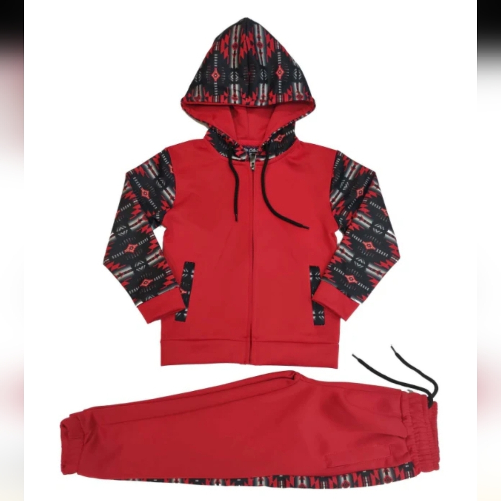 Red Tribal Print Hoodie Jogger Set